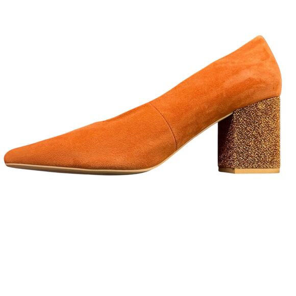 Seychelles Burnt Orange Suede Sparkle Block Heel Pumps Size 7 Leather Upper - Picture 8 of 14